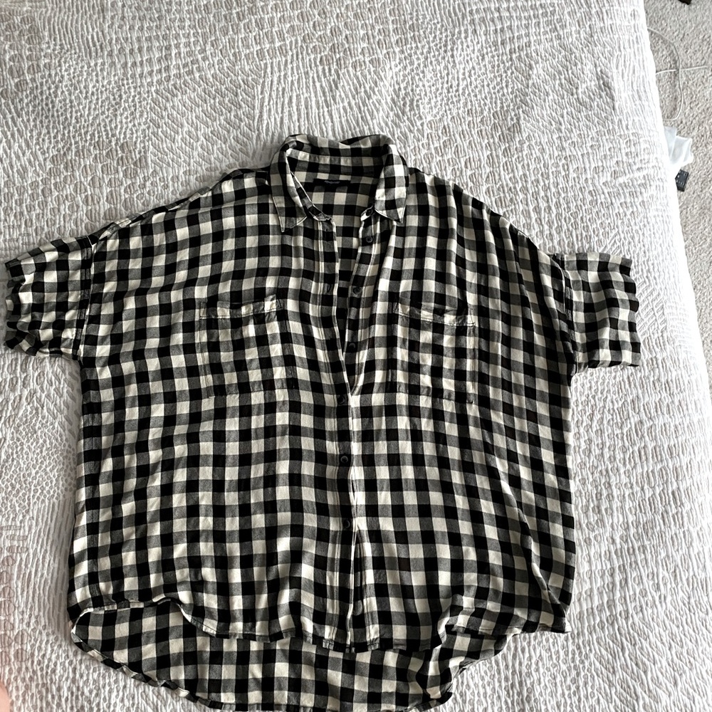 White and black gingham print from Madewell. Size large button up